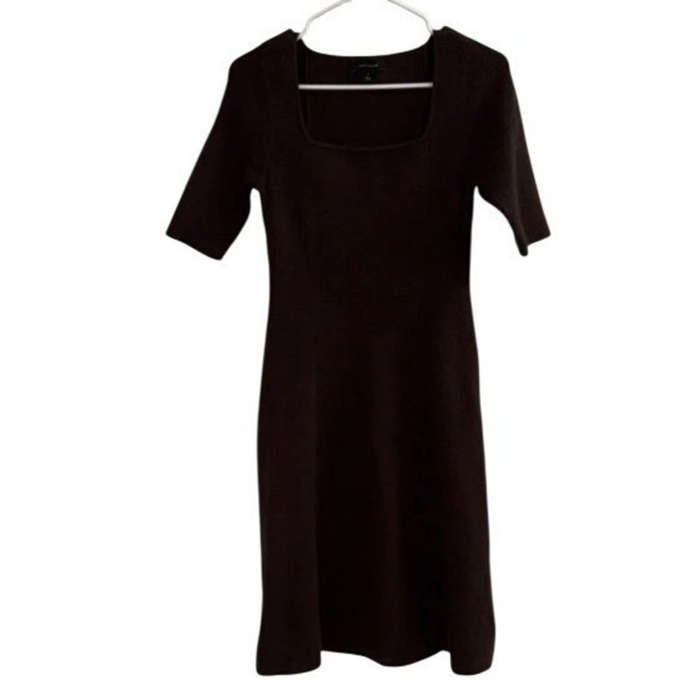Ann Taylor Elegant Brown Sweater Square Neck Dress, Size SP